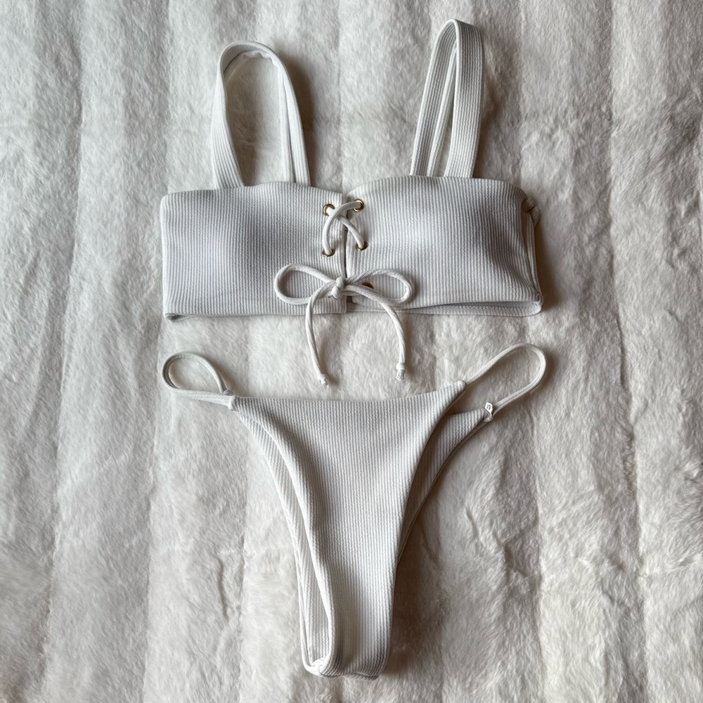 Zaful White Ribbed Bikini Set